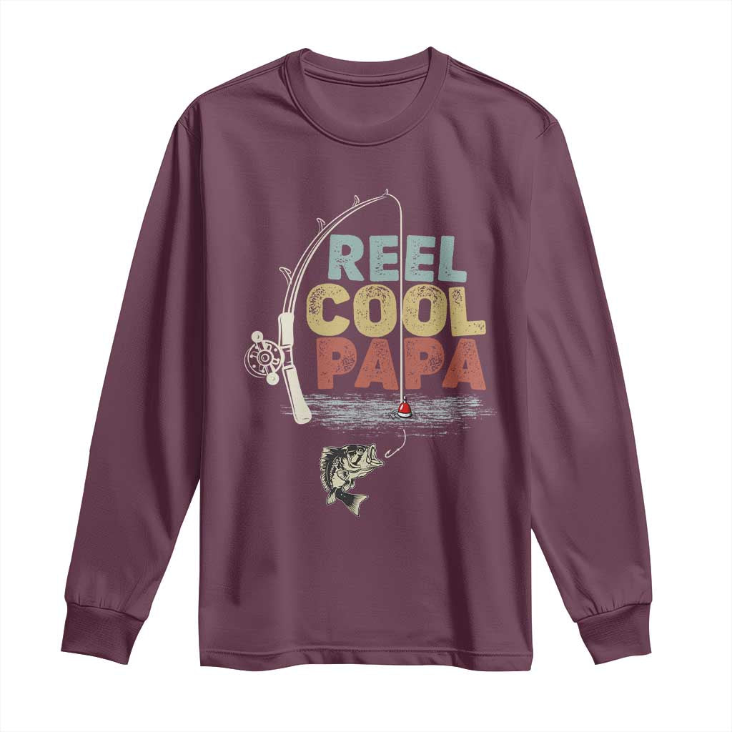 Fishing Dad Long Sleeve Shirt Reel Cool Papa Retro Vintage TS02 Maroon Print Your Wear