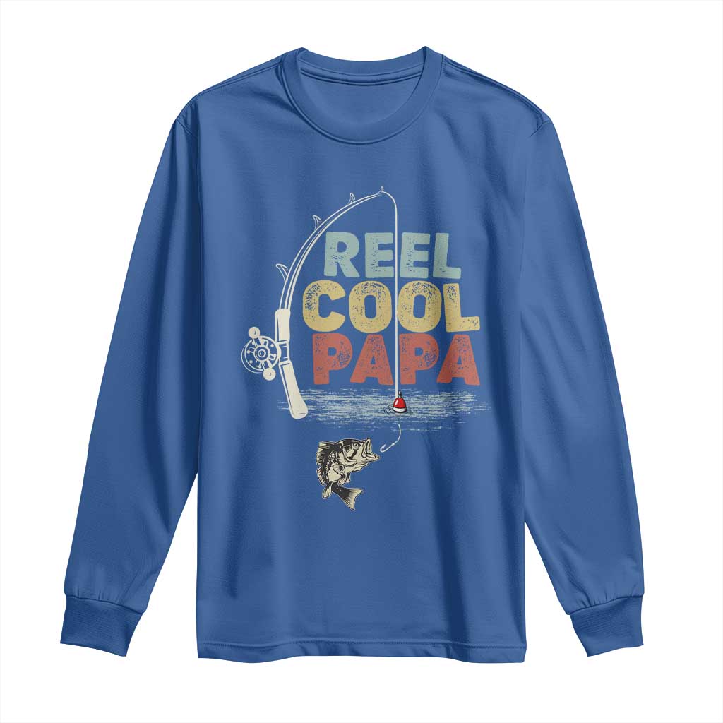 Fishing Dad Long Sleeve Shirt Reel Cool Papa Retro Vintage TS02 Royal Blue Print Your Wear