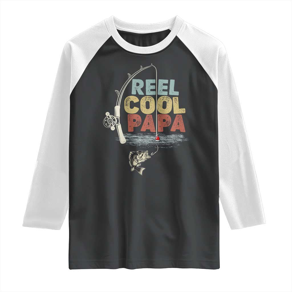 Fishing Dad Raglan Shirt Reel Cool Papa Retro Vintage TS02 Black White Print Your Wear