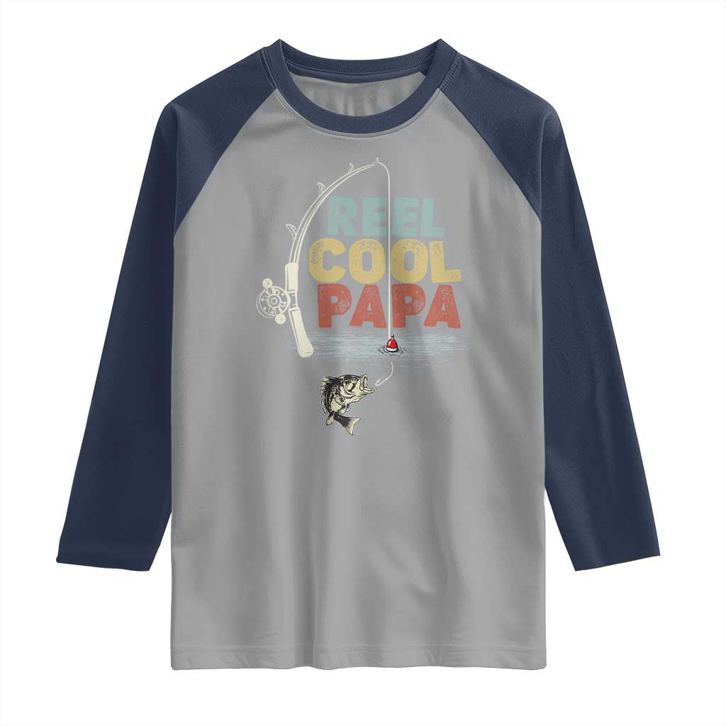 Fishing Dad Raglan Shirt Reel Cool Papa Retro Vintage TS02 Sport Gray Navy Print Your Wear