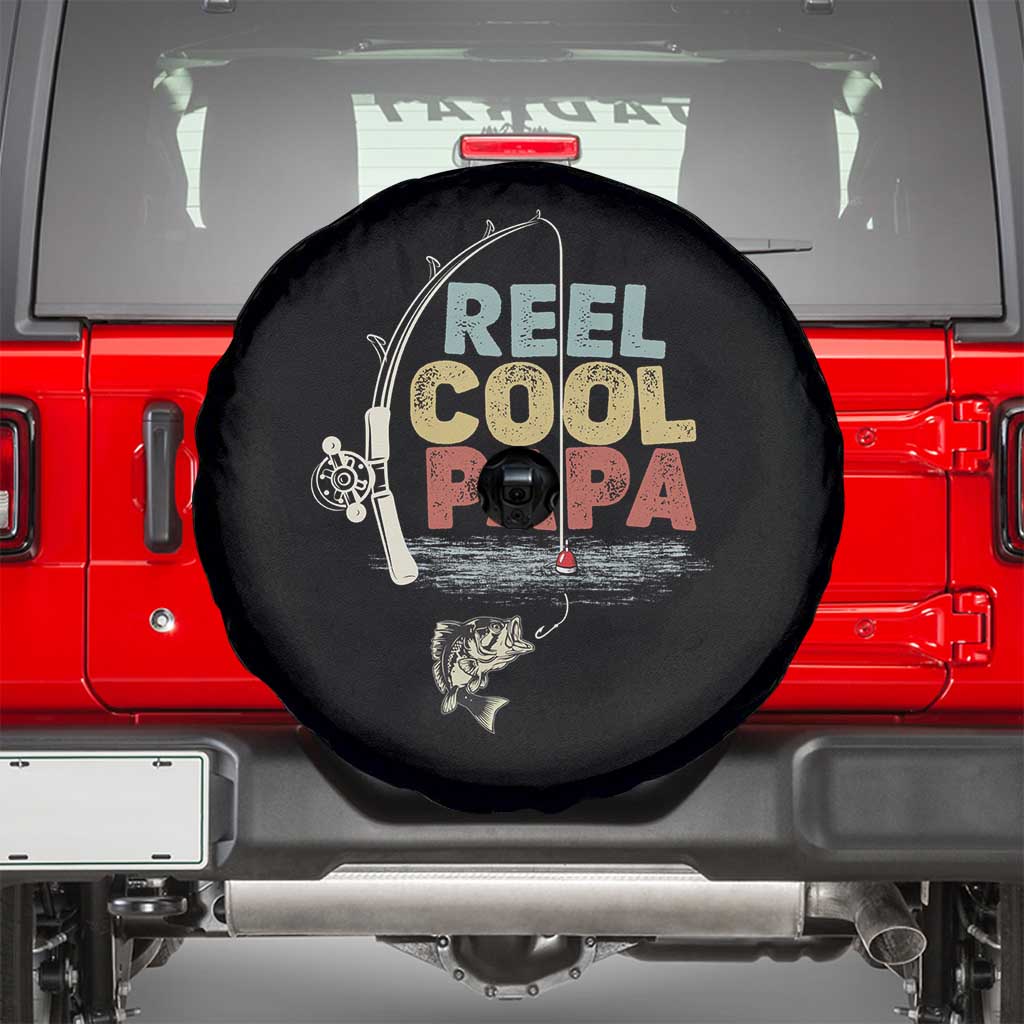 Fishing Dad Spare Tire Cover Reel Cool Papa Retro Vintage TS02 Black Print Your Wear
