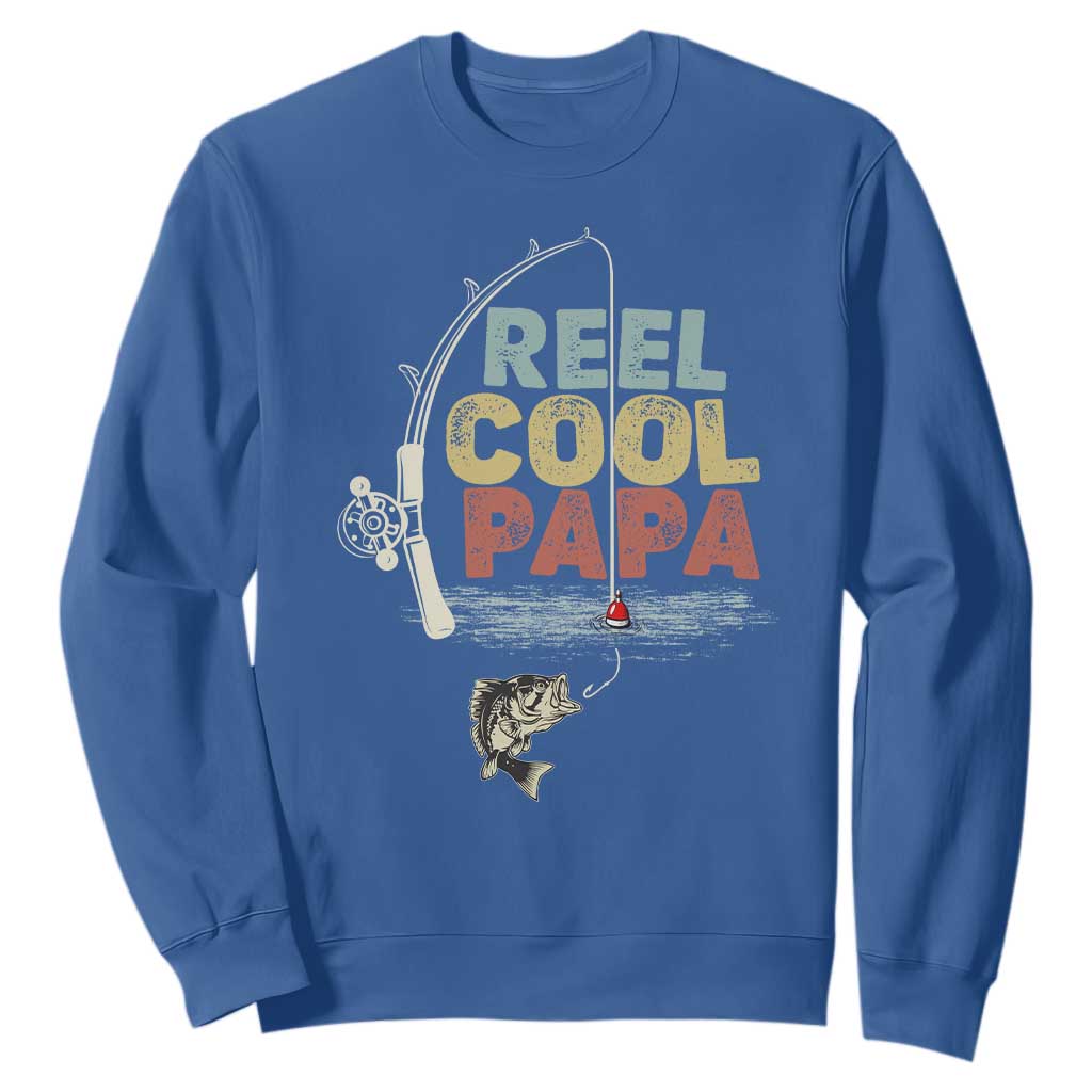 Fishing Dad Sweatshirt Reel Cool Papa Retro Vintage TS02 Royal Blue Print Your Wear