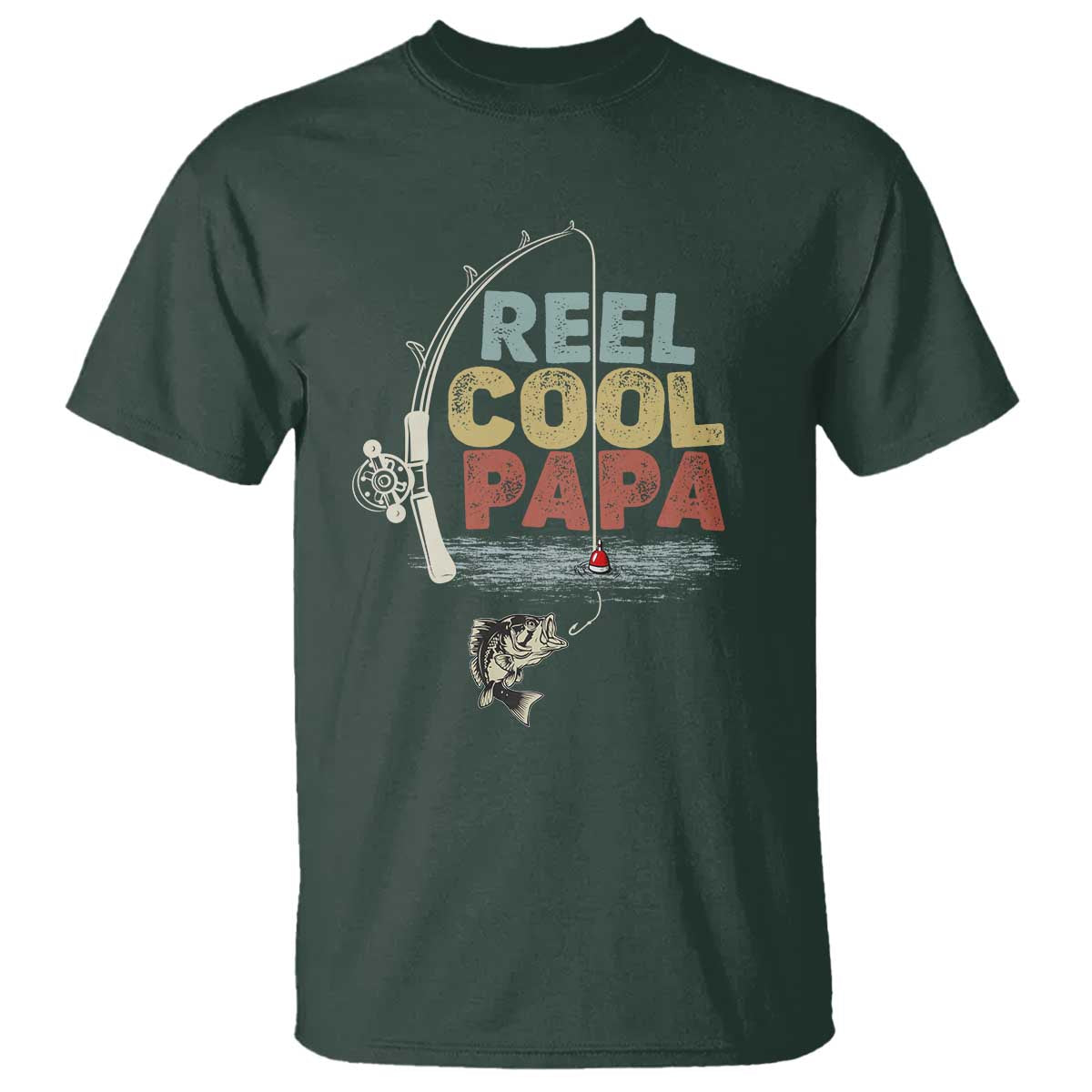 Fishing Dad T Shirt Reel Cool Papa Retro Vintage TS02 Dark Forest Green Print Your Wear