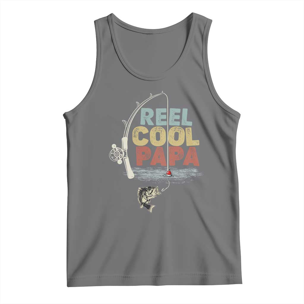 Fishing Dad Tank Top Reel Cool Papa Retro Vintage TS02 Black Heather Print Your Wear