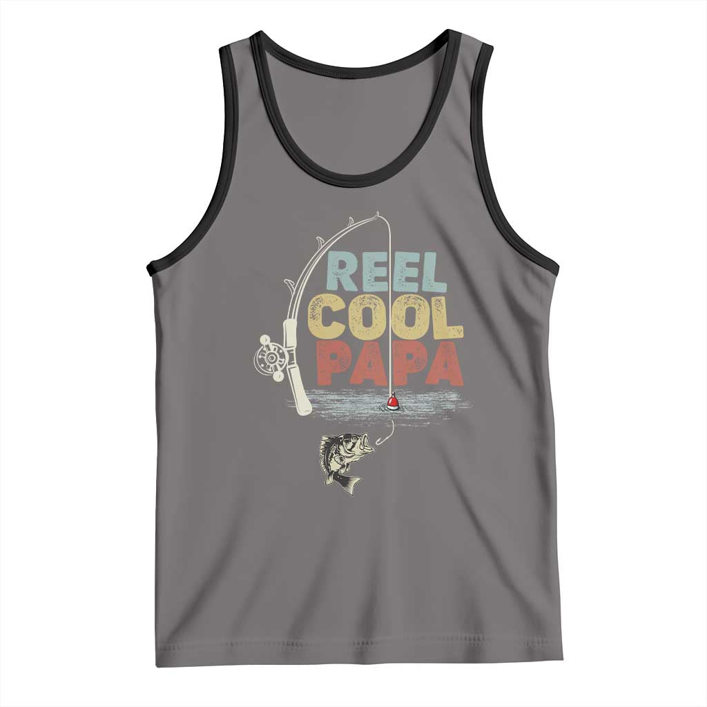 Fishing Dad Tank Top Reel Cool Papa Retro Vintage TS02 Deep Heather Black Print Your Wear