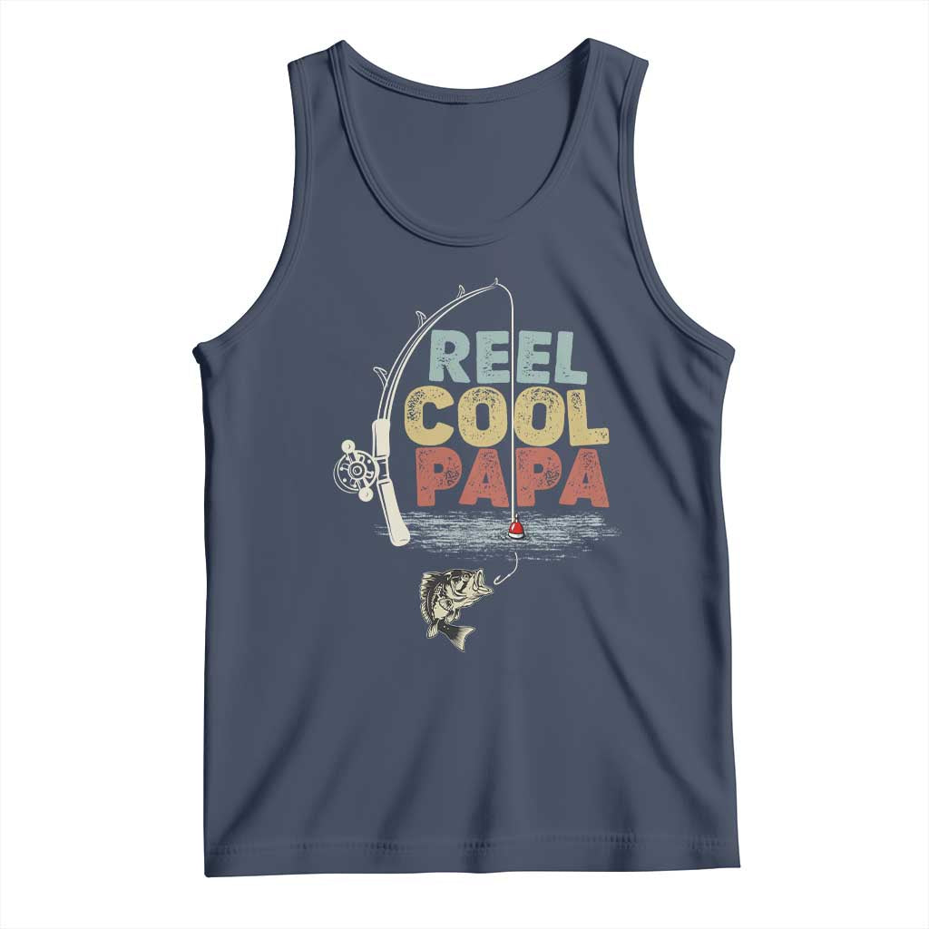 Fishing Dad Tank Top Reel Cool Papa Retro Vintage TS02 Navy Print Your Wear