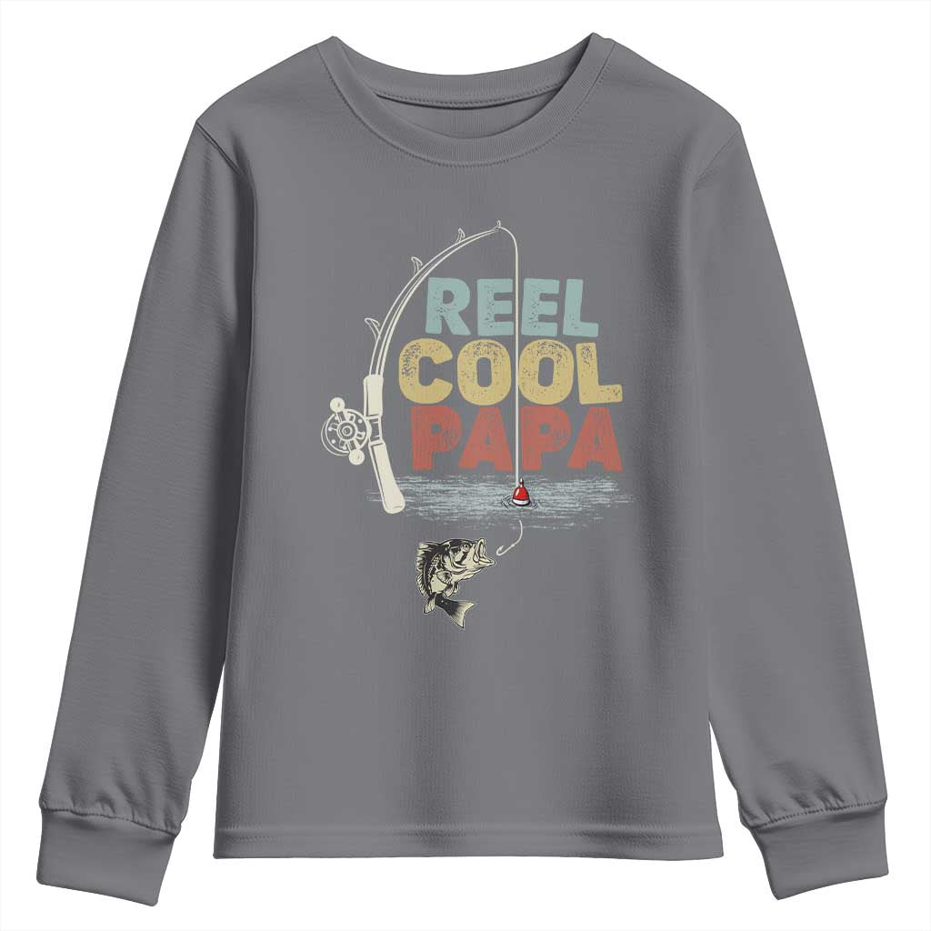Fishing Dad Youth Sweatshirt Reel Cool Papa Retro Vintage TS02 Charcoal Print Your Wear