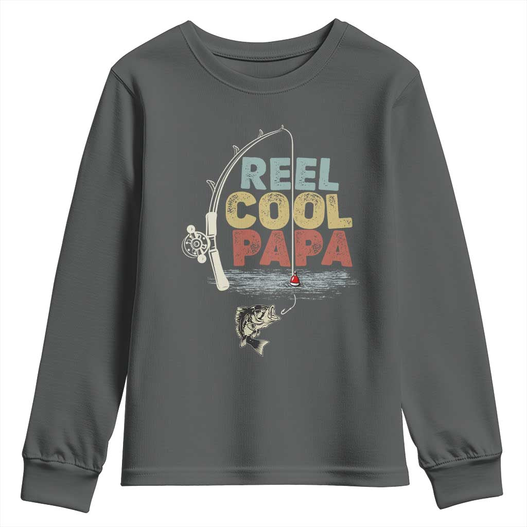 Fishing Dad Youth Sweatshirt Reel Cool Papa Retro Vintage TS02 Dark Heather Print Your Wear