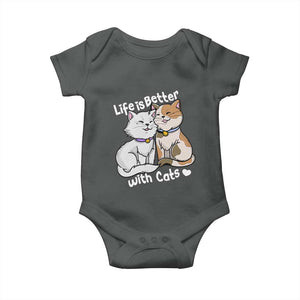 Cat Lover Baby Onesie Life Is Better With Cats Cute TS02 Dark Heather Print Your Wear
