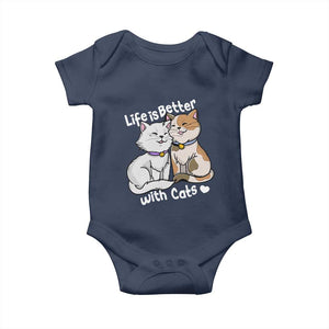 Cat Lover Baby Onesie Life Is Better With Cats Cute TS02 Navy Print Your Wear