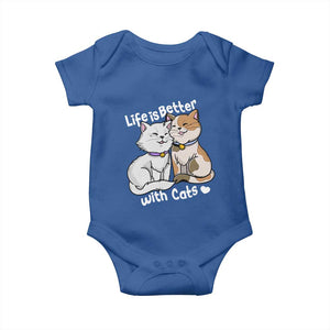 Cat Lover Baby Onesie Life Is Better With Cats Cute TS02 Royal Blue Print Your Wear