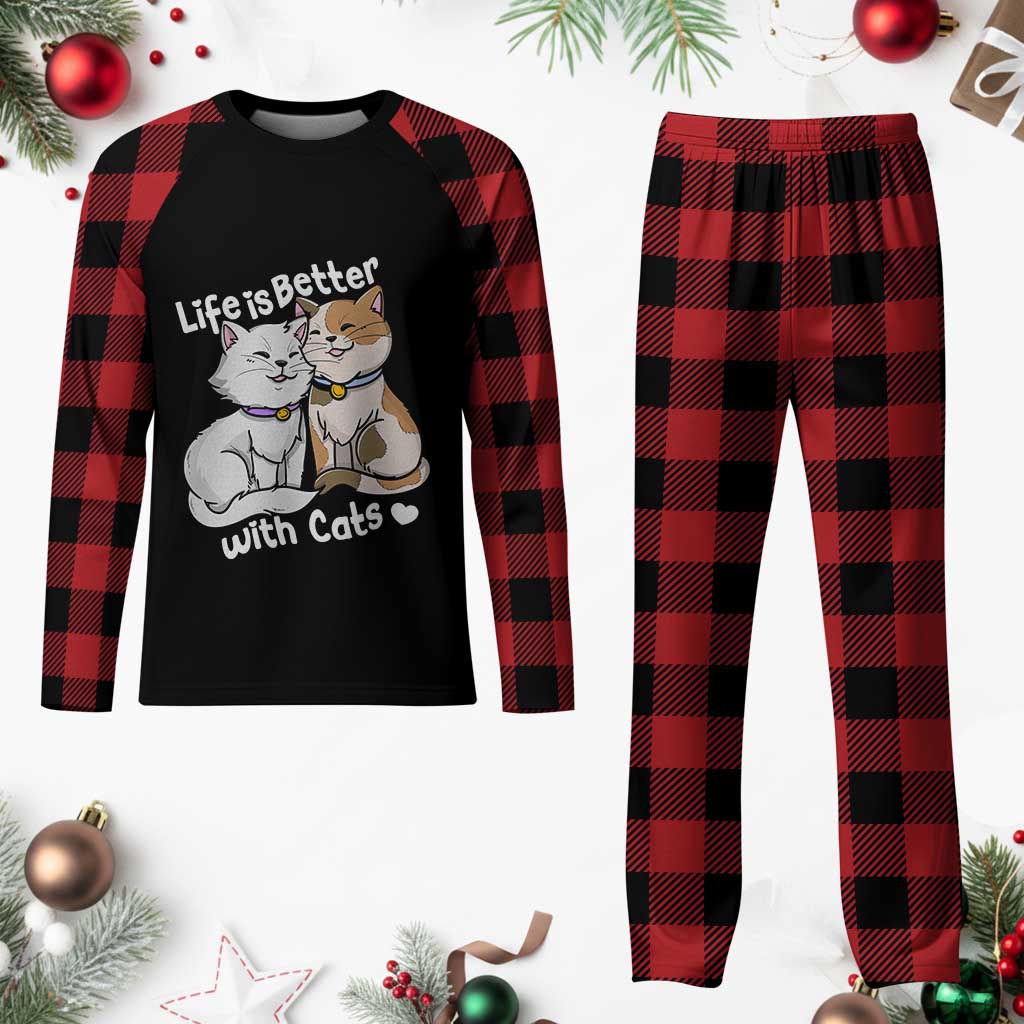 Cat Lover Plaid Pajama Set Life Is Better With Cats Cute TS02 Buffalo Plaid Print Your Wear