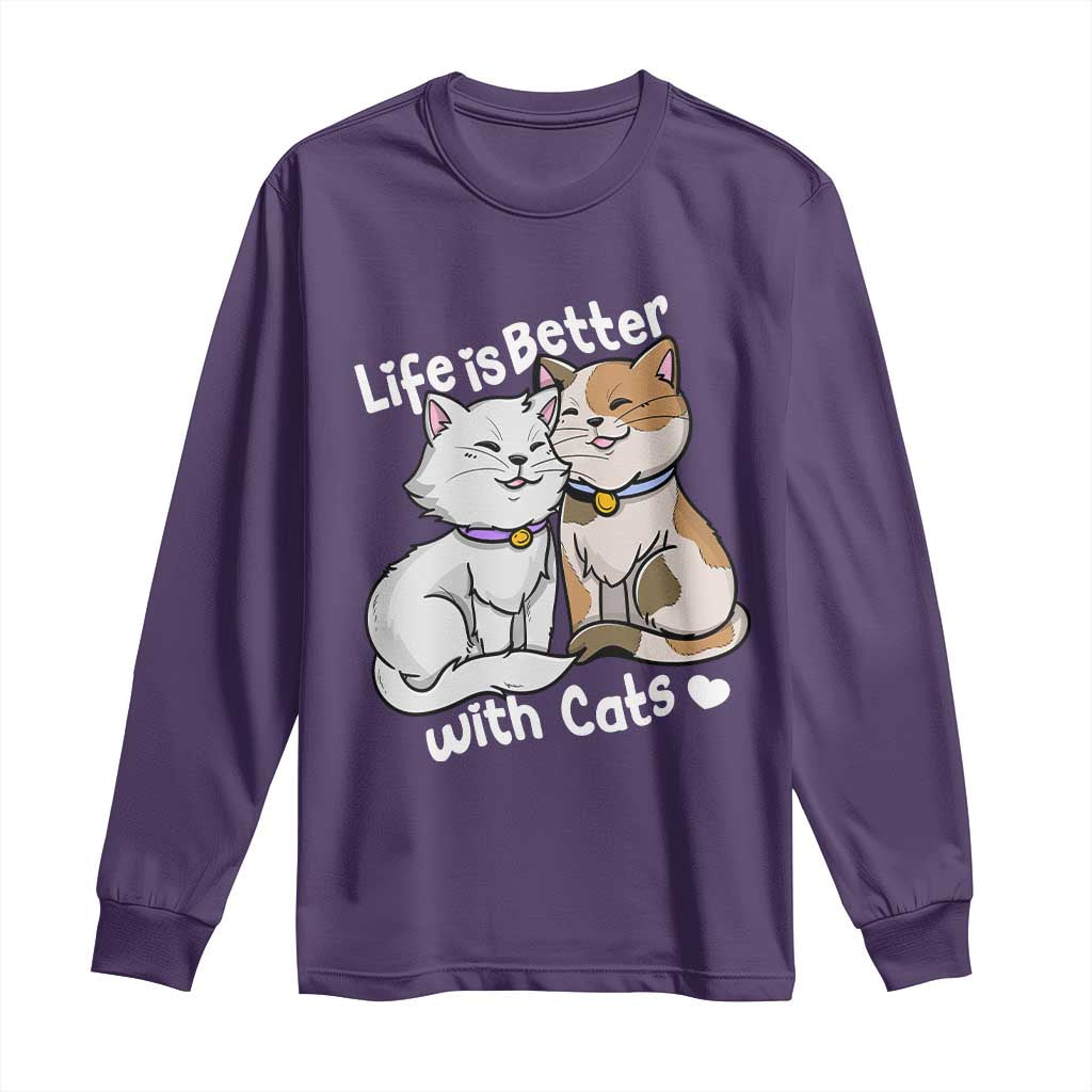 Cat Lover Long Sleeve Shirt Life Is Better With Cats Cute TS02 Purple Print Your Wear