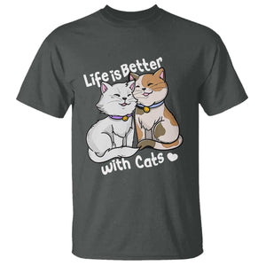 Cat Lover T Shirt Life Is Better With Cats Cute TS02 Dark Heather Print Your Wear