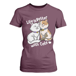 Cat Lover T Shirt For Women Life Is Better With Cats Cute TS02 Maroon Print Your Wear