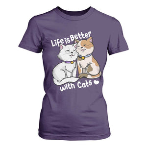 Cat Lover T Shirt For Women Life Is Better With Cats Cute TS02 Purple Print Your Wear