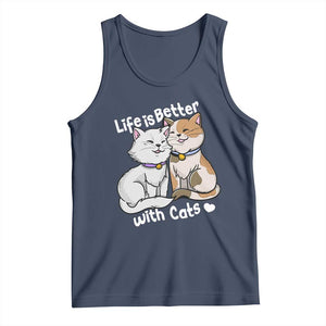 Cat Lover Tank Top Life Is Better With Cats Cute TS02 Navy Print Your Wear