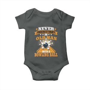 Funny Bowling Baby Onesie Never Underestimate Old Man Bowling Ball Mens Bowler TS02 Dark Heather Print Your Wear