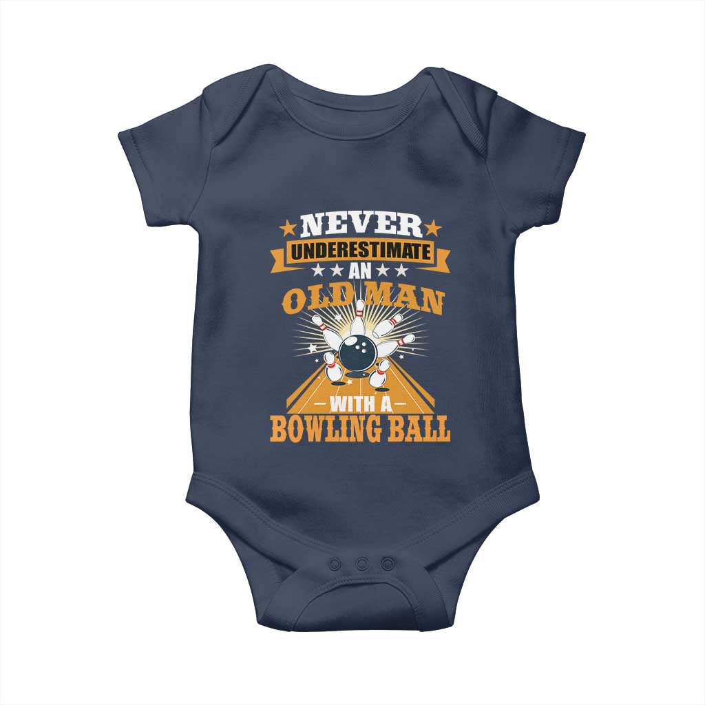 Funny Bowling Baby Onesie Never Underestimate Old Man Bowling Ball Mens Bowler TS02 Navy Print Your Wear