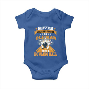 Funny Bowling Baby Onesie Never Underestimate Old Man Bowling Ball Mens Bowler TS02 Royal Blue Print Your Wear