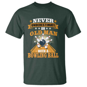 Funny Bowling T Shirt Never Underestimate Old Man Bowling Ball Mens Bowler TS02 Dark Forest Green Print Your Wear