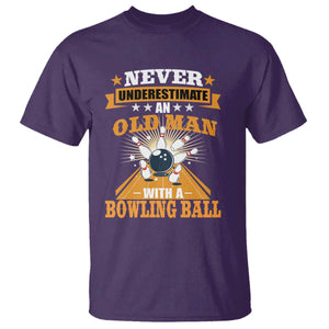 Funny Bowling T Shirt Never Underestimate Old Man Bowling Ball Mens Bowler TS02 Purple Print Your Wear
