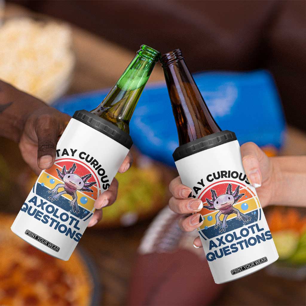 Funny Axolotl Pun 4 in 1 Can Cooler Tumbler I Stay Curious Axolotl Question Retro TS02 Print Your Wear