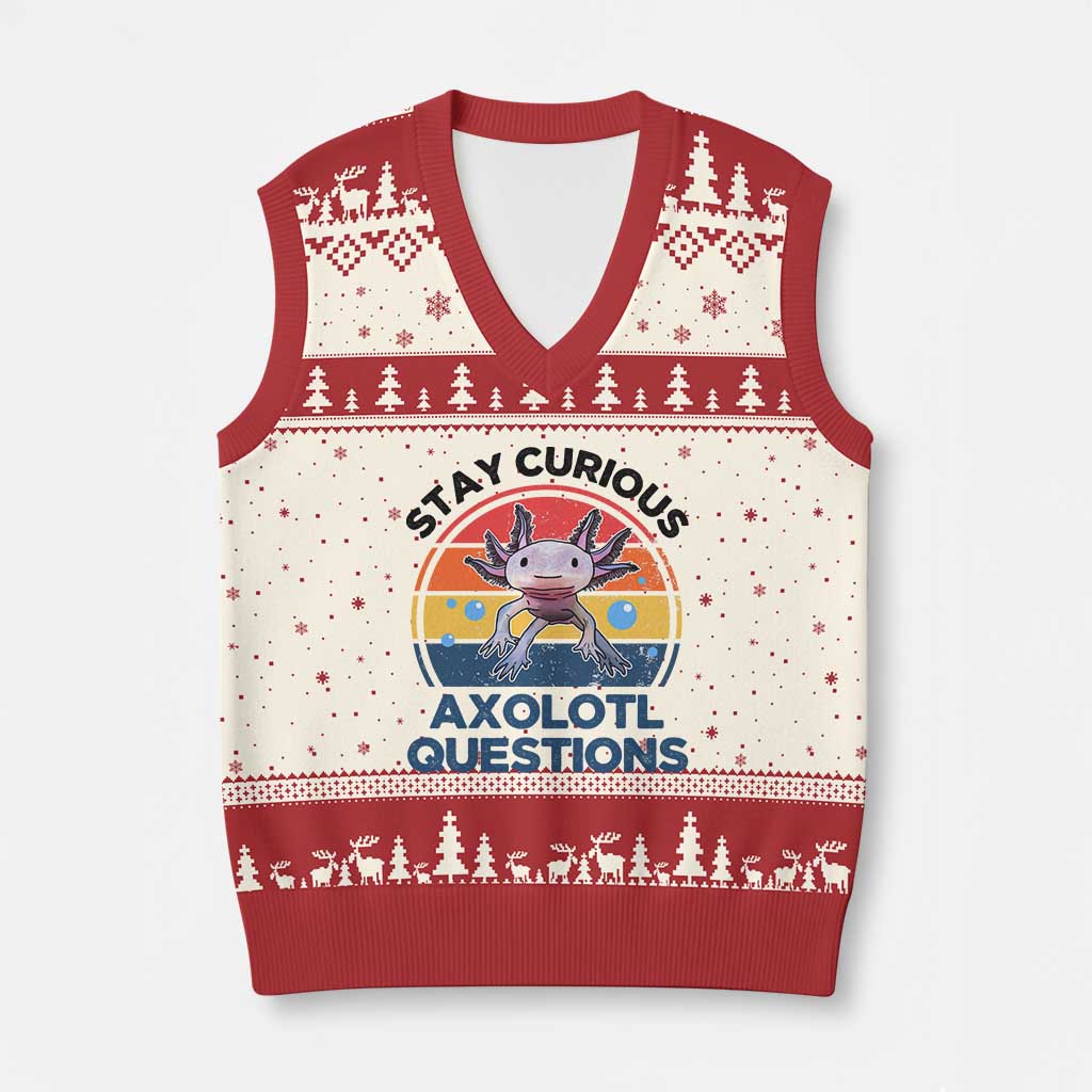 Funny Axolotl Pun V-Neck Knit Sweater Vest I Stay Curious Axolotl Question Retro TS02 Beige Red Print Your Wear