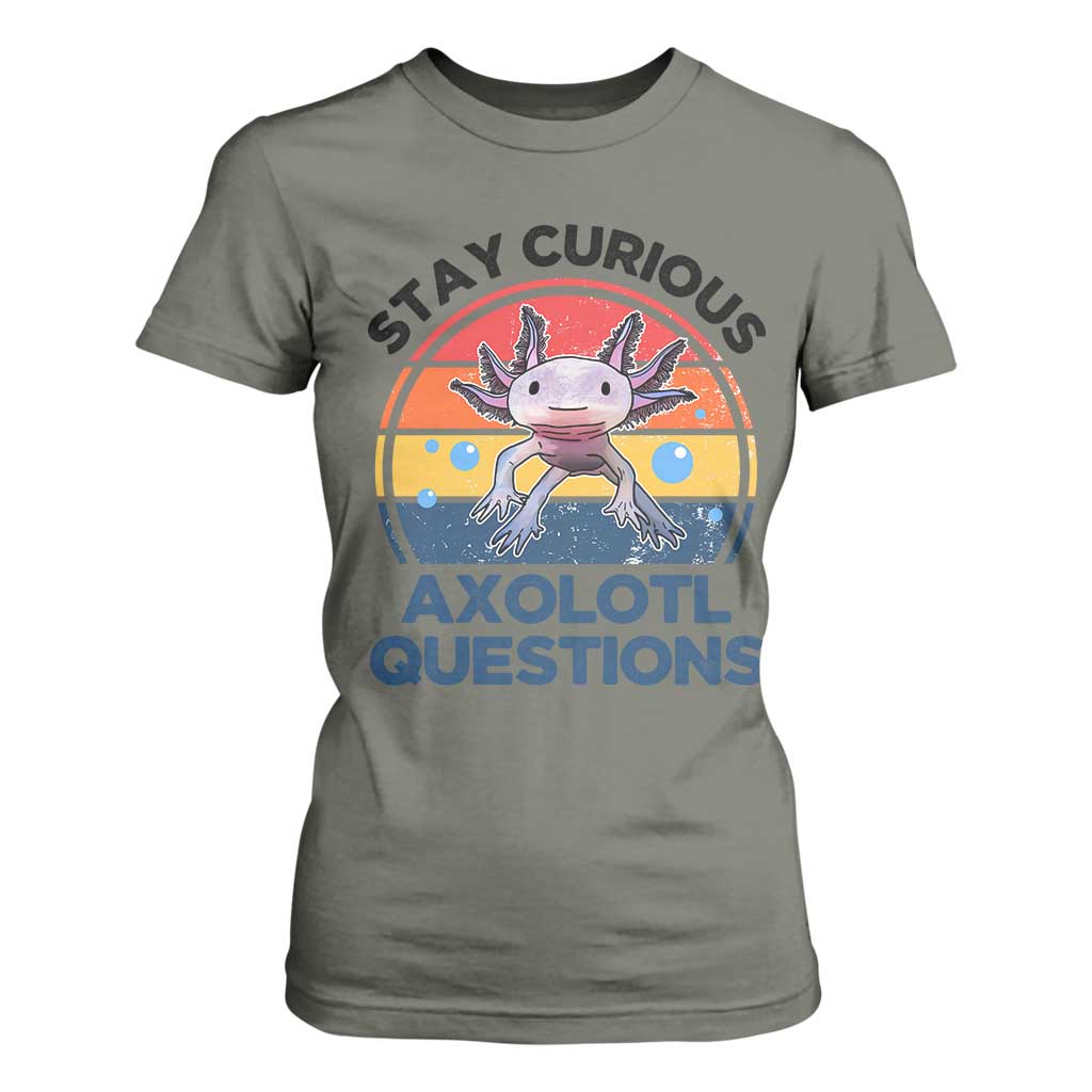 Funny Axolotl Pun T Shirt For Women I Stay Curious Axolotl Question Retro TS02 Military Green Print Your Wear