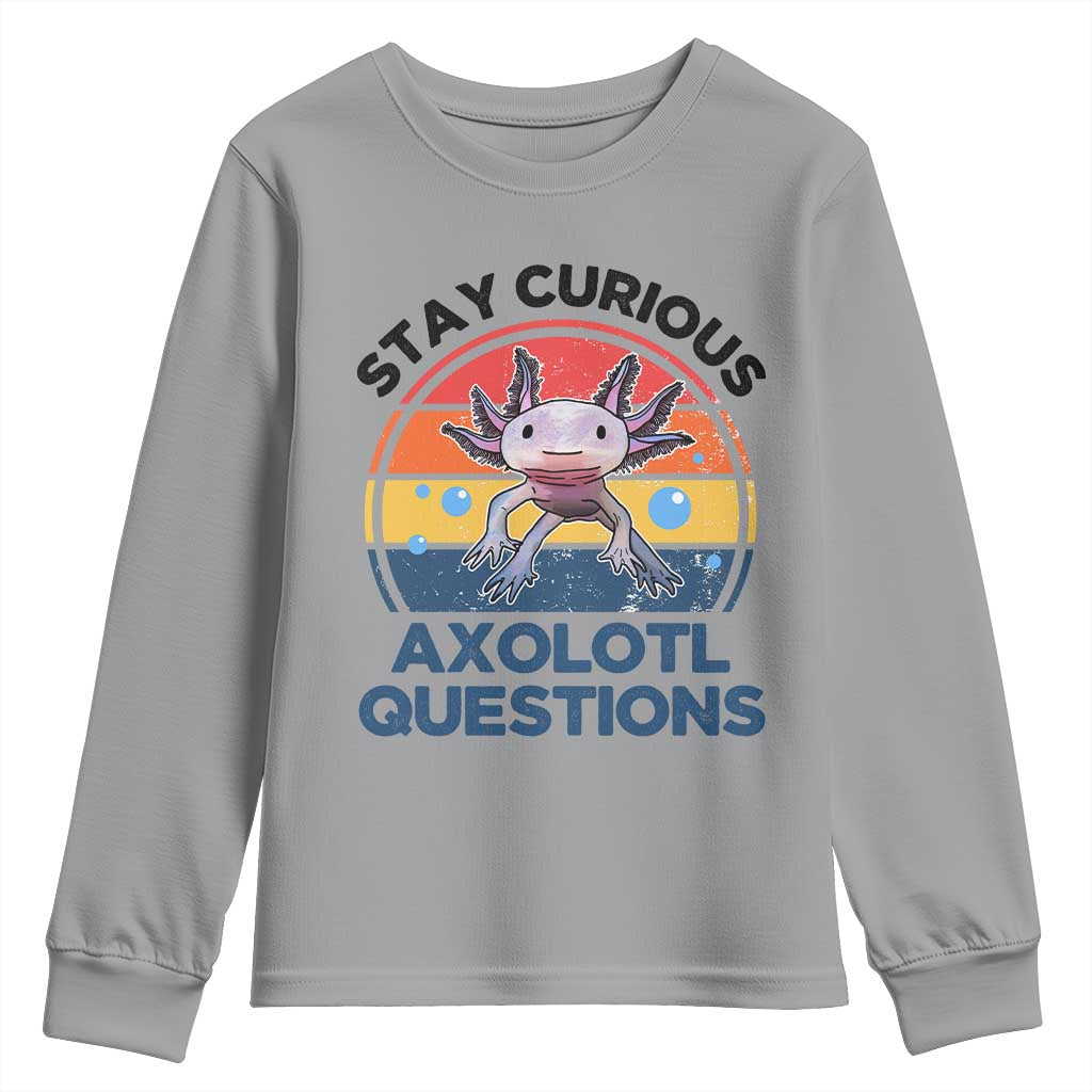 Funny Axolotl Pun Youth Sweatshirt I Stay Curious Axolotl Question Retro TS02 Sport Gray Print Your Wear
