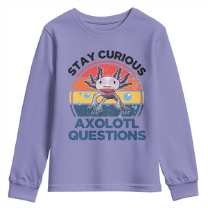Funny Axolotl Pun Youth Sweatshirt I Stay Curious Axolotl Question Retro TS02 Violet Print Your Wear