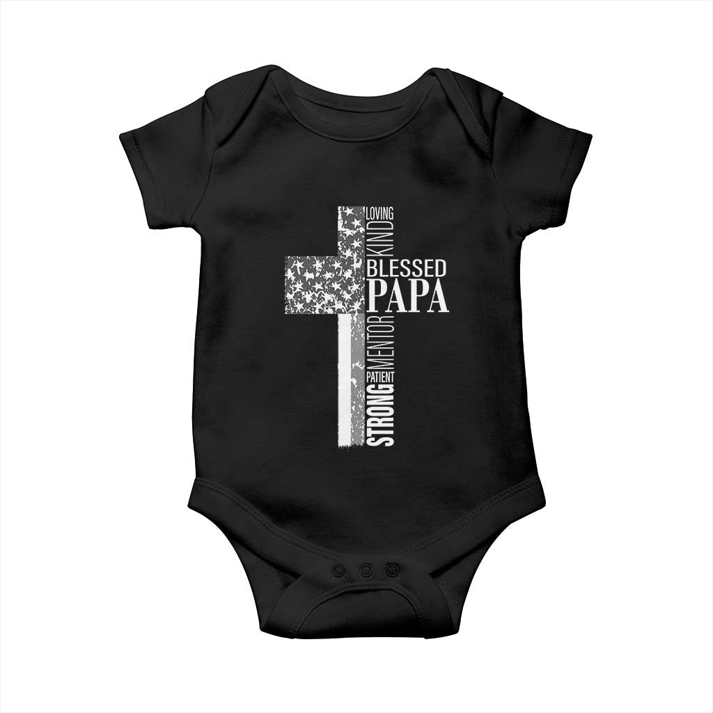 Blessed Papa Christian Cross Baby Onesie Faithful Dad Religious American Flag TS02 Black Print Your Wear