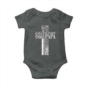 Blessed Papa Christian Cross Baby Onesie Faithful Dad Religious American Flag TS02 Dark Heather Print Your Wear