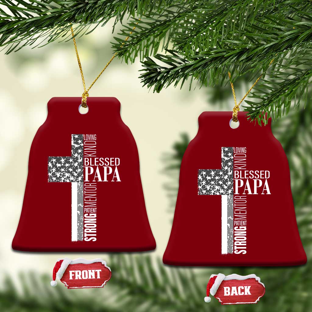 Blessed Papa Christian Cross Ceramic Ornament Faithful Dad Religious American Flag TS02 Print Your Wear