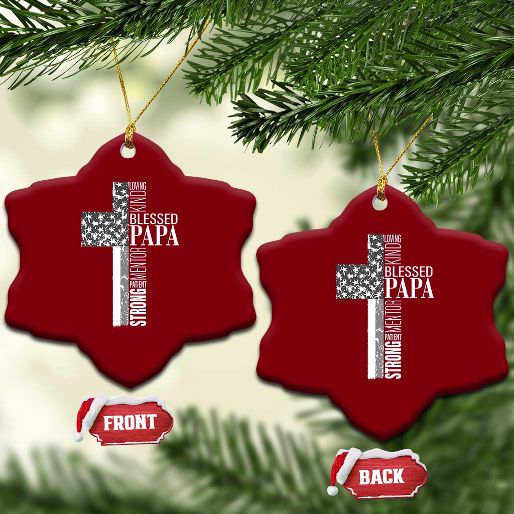 Blessed Papa Christian Cross Ceramic Ornament Faithful Dad Religious American Flag TS02 Print Your Wear