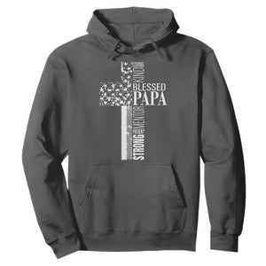 Blessed Papa Christian Cross Hoodie Faithful Dad Religious American Flag TS02 Dark Heather Print Your Wear