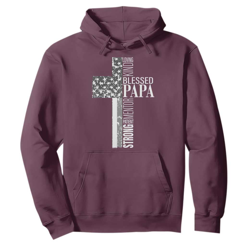 Blessed Papa Christian Cross Hoodie Faithful Dad Religious American Flag TS02 Maroon Print Your Wear