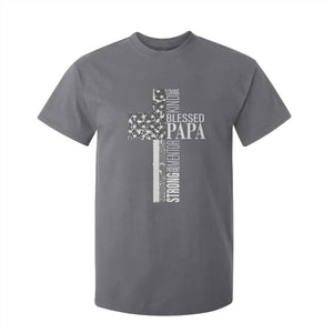Blessed Papa Christian Cross T Shirt For Kid Faithful Dad Religious American Flag TS02 Charcoal Print Your Wear