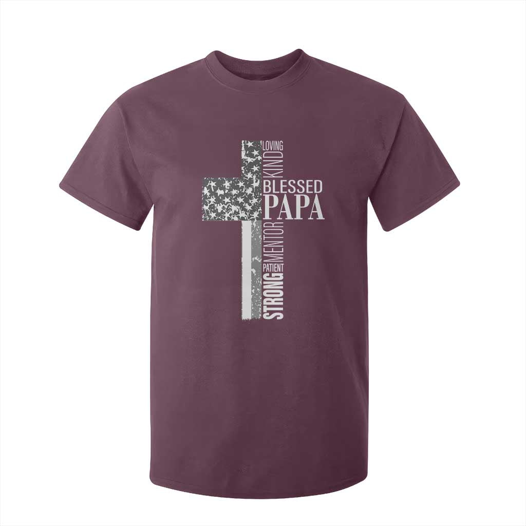 Blessed Papa Christian Cross T Shirt For Kid Faithful Dad Religious American Flag TS02 Maroon Print Your Wear
