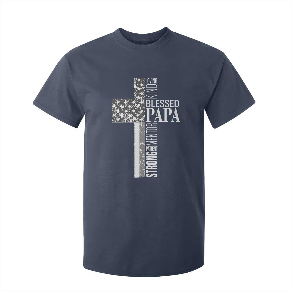 Blessed Papa Christian Cross T Shirt For Kid Faithful Dad Religious American Flag TS02 Navy Print Your Wear