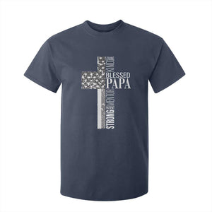 Blessed Papa Christian Cross T Shirt For Kid Faithful Dad Religious American Flag TS02 Navy Print Your Wear