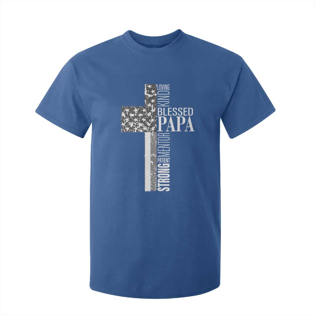 Blessed Papa Christian Cross T Shirt For Kid Faithful Dad Religious American Flag TS02 Royal Blue Print Your Wear