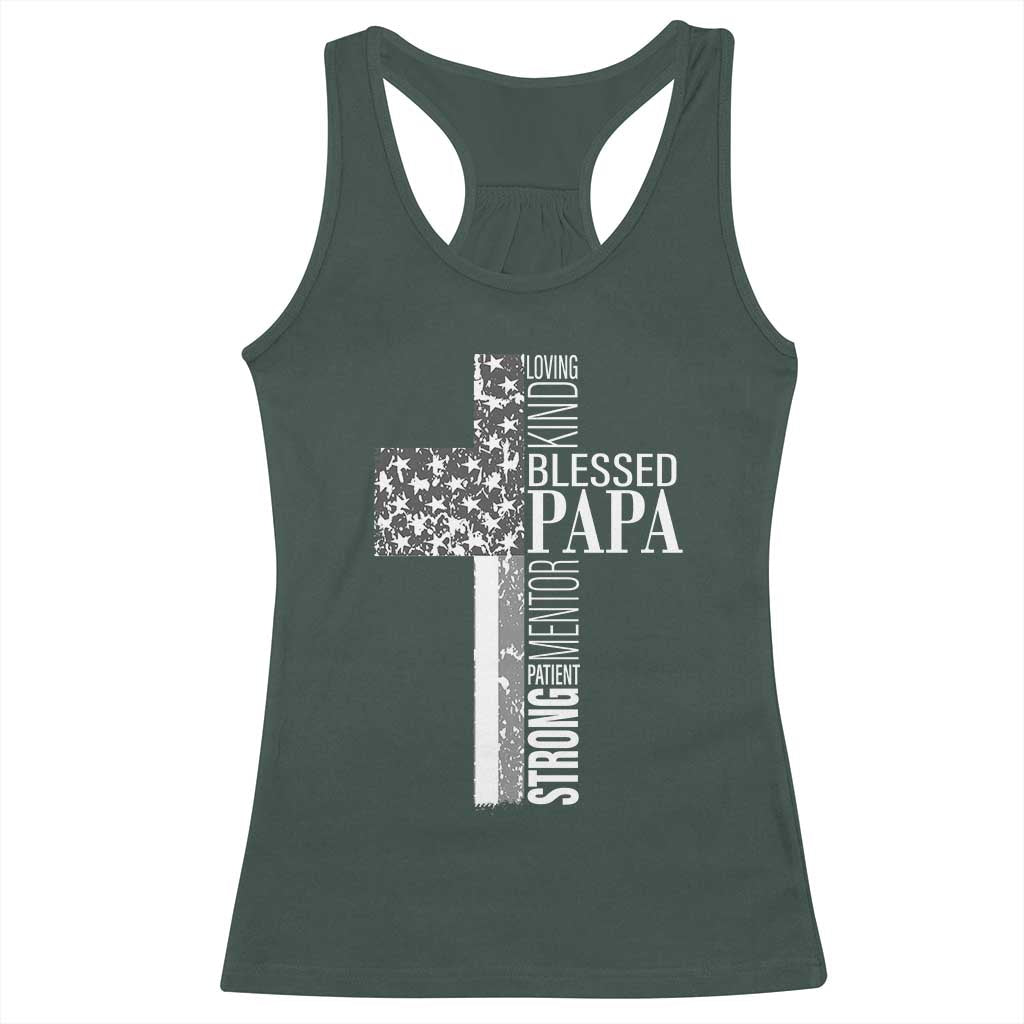 Blessed Papa Christian Cross Racerback Tank Top Faithful Dad Religious American Flag TS02 Dark Forest Green Print Your Wear