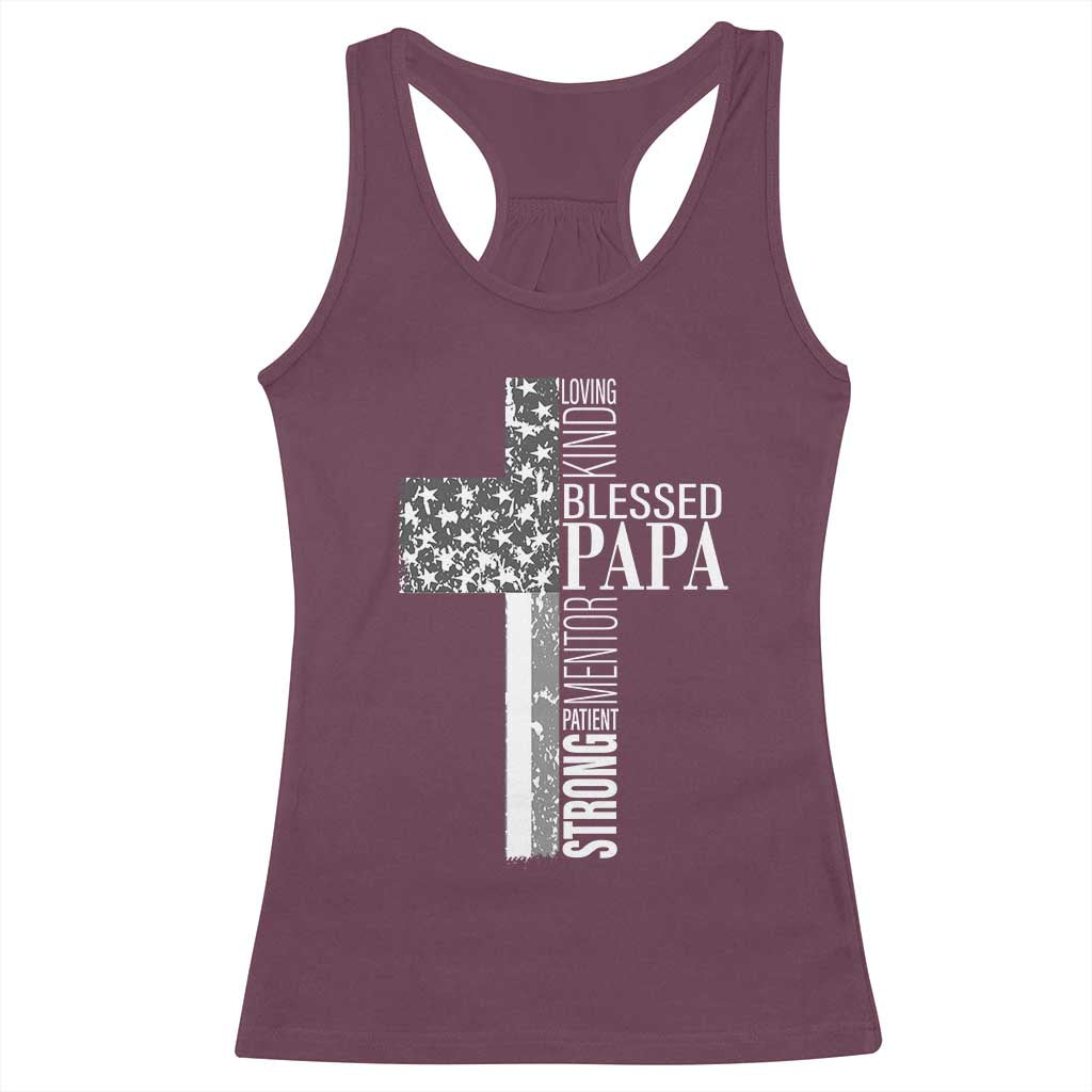 Blessed Papa Christian Cross Racerback Tank Top Faithful Dad Religious American Flag TS02 Maroon Print Your Wear