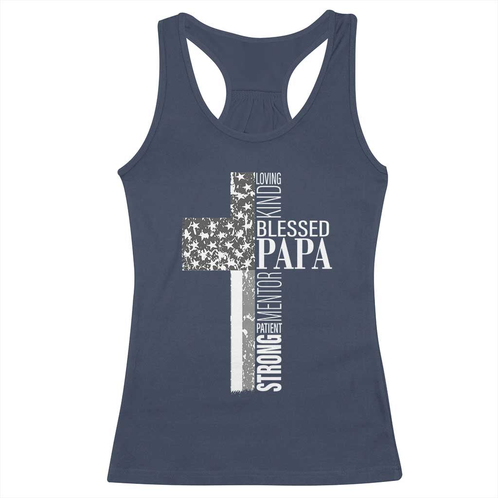 Blessed Papa Christian Cross Racerback Tank Top Faithful Dad Religious American Flag TS02 Navy Print Your Wear