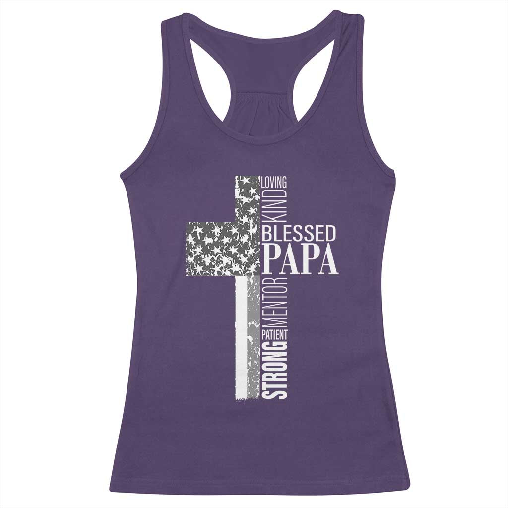 Blessed Papa Christian Cross Racerback Tank Top Faithful Dad Religious American Flag TS02 Purple Print Your Wear