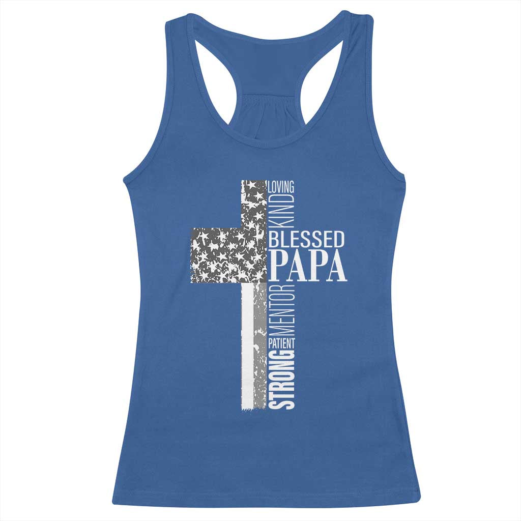 Blessed Papa Christian Cross Racerback Tank Top Faithful Dad Religious American Flag TS02 Royal Blue Print Your Wear