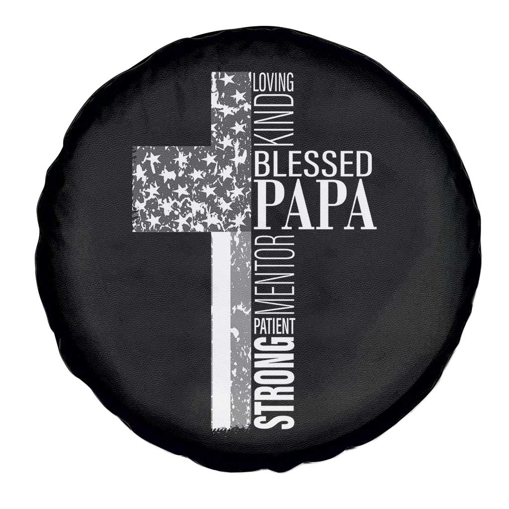 Blessed Papa Christian Cross Spare Tire Cover Faithful Dad Religious American Flag TS02 Print Your Wear