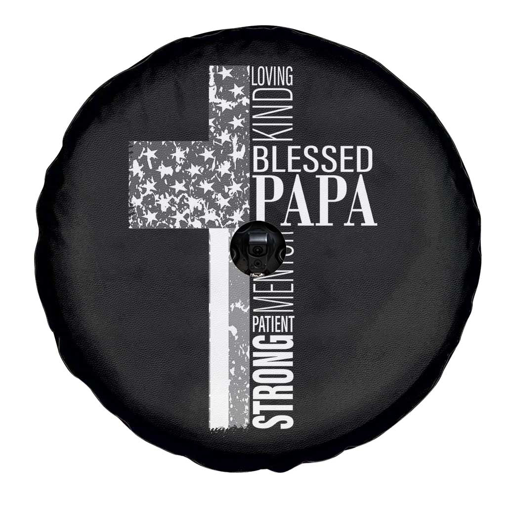 Blessed Papa Christian Cross Spare Tire Cover Faithful Dad Religious American Flag TS02 Print Your Wear