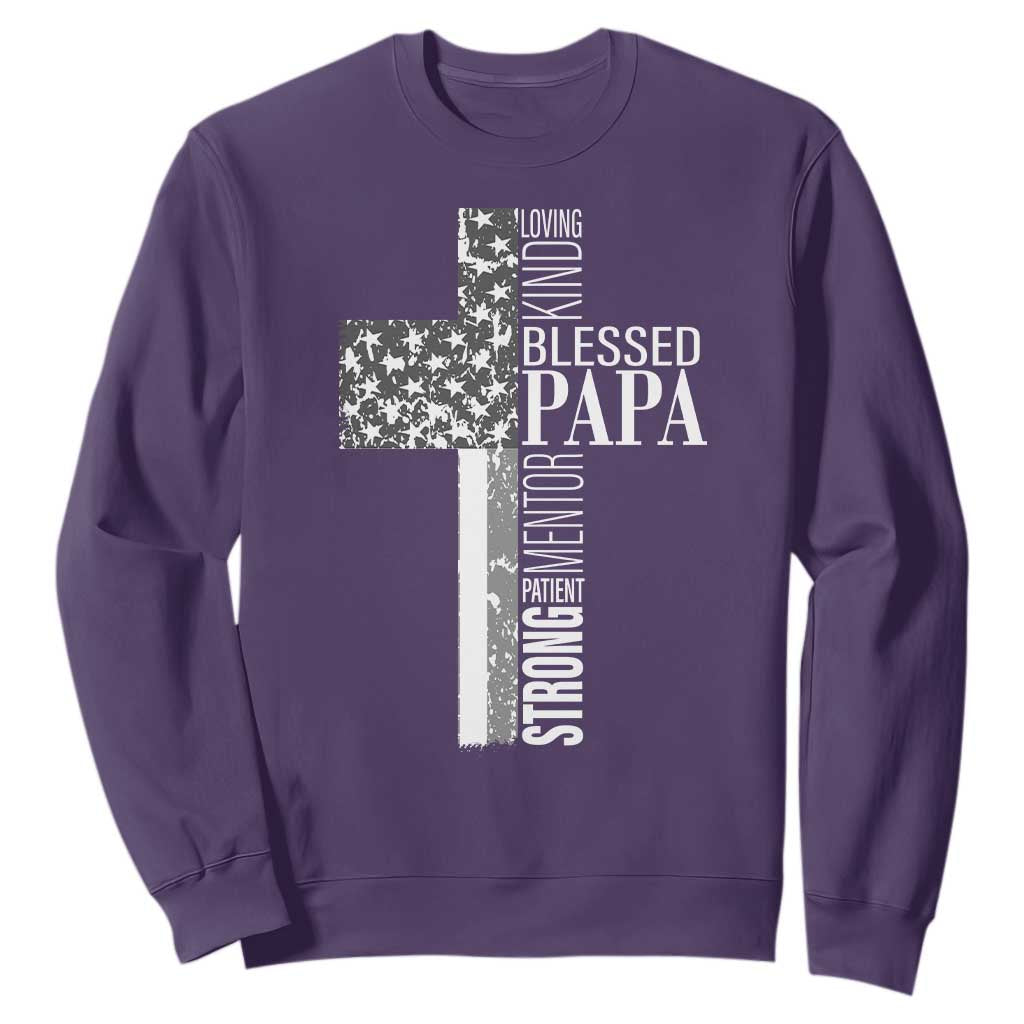Blessed Papa Christian Cross Sweatshirt Faithful Dad Religious American Flag TS02 Purple Print Your Wear